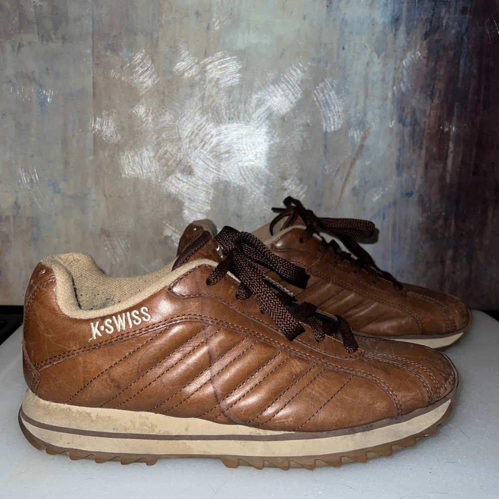 Y2K K-Swiss Sneakers Mens 9 Brown Good Leather Low Top 52319/K-28 Streetwear
